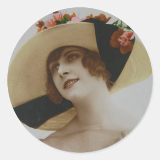 Sticker Rond Vintage French Elegant Lady Photo