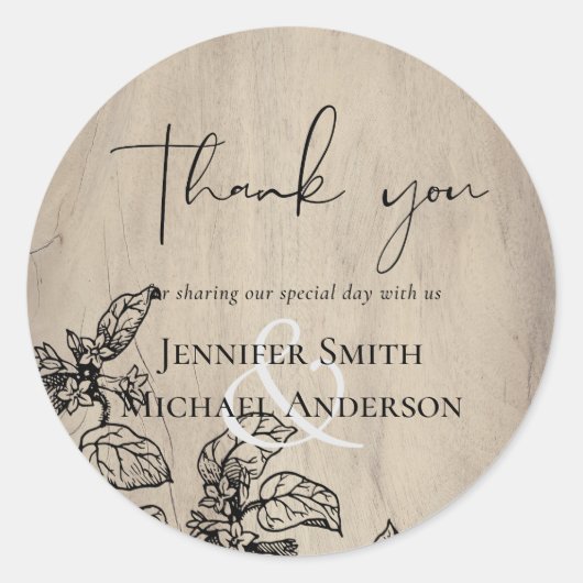 Sticker Rond Vintage Garden Feuille Classic Budget Mariage (Devant)