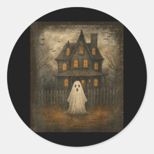 Sticker Rond Vintage Ghost Boo Haunted Maison Halloween Costume