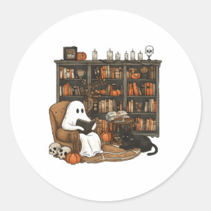Sticker Rond Vintage Ghost Lecture Livre Lovers Bibliothèque Ha