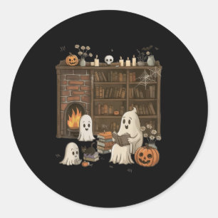 Sticker Rond Vintage Ghost Lecture Livre Lovers Bibliothèque Ha