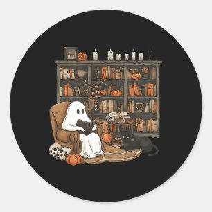 Sticker Rond Vintage Ghost Lecture Livre Lovers Bibliothèque Ha