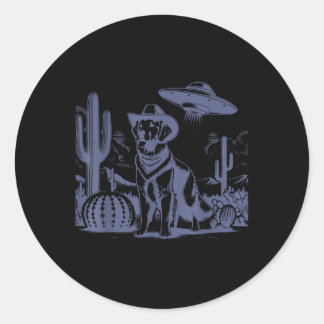 Sticker Rond Vintage Golden Retriever Ufo 90s Retro Western Cow