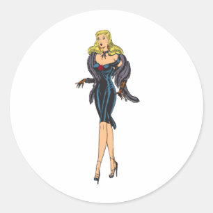 Sticker Rond Vintage Gorgeous Glamor Girl Retro Blonde Pinup