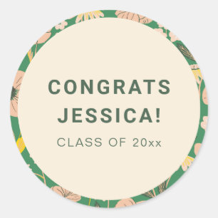 Sticker Rond Vintage Green Rose Floral Graduation Party Custom