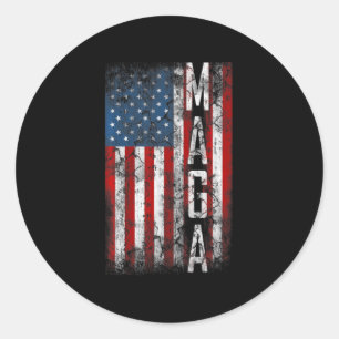 Sticker Rond Vintage Grunge MAGA American Fun Drapeau Amusant C