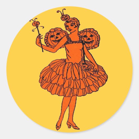 Sticker Rond Vintage Halloween Citrouille Fairy (Devant)