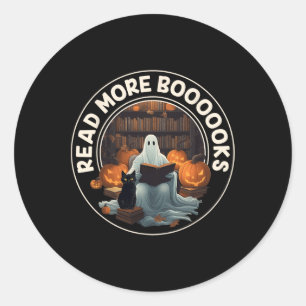 Sticker Rond Vintage Halloween Ghost Lire plus Livres Black Cat