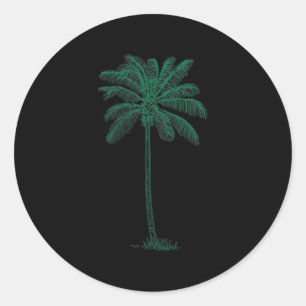 Sticker Rond Vintage Hawaiian Palm Tree Beach Tropical Island P