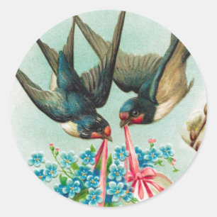 Sticker Rond Vintage hirondelle Couple et Floral Oeufs de Pâque