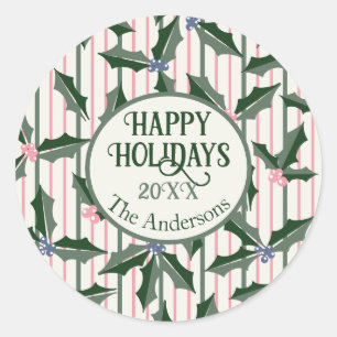 Sticker Rond Vintage Holiday Holly avec nom