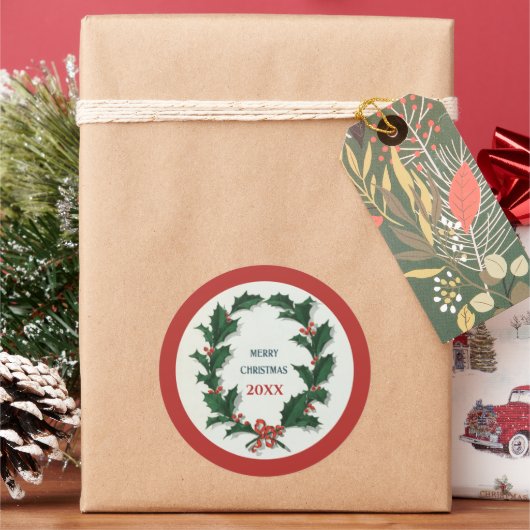 Sticker Rond Vintage Holly Wreath Joyeux Noël (vacances)