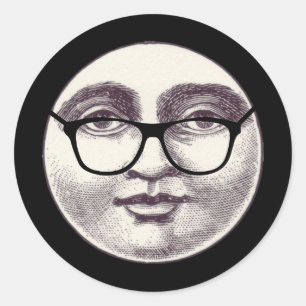 Sticker Rond Vintage homme dans la lune plein visage lunettes n