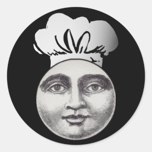 Sticker Rond Vintage homme dans la lune pleine face chef casque