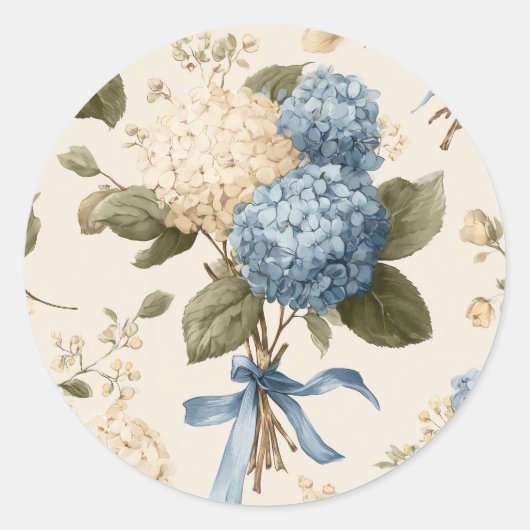Sticker Rond Vintage Hydrangea Bouquet Pattern (Devant)