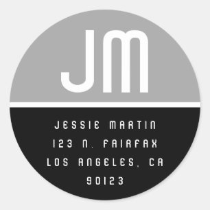 Sticker Rond Vintage Inspiré gris noir et blanc Adresse de reto