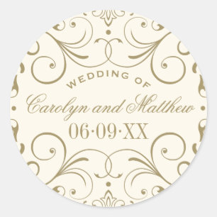 Sticker Rond Vintage ivoire antique Flourdissant Mariage Monogr