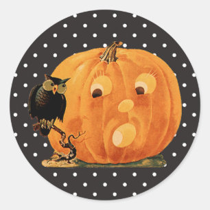 Sticker Rond Vintage Jack-o'-lantern & Owl