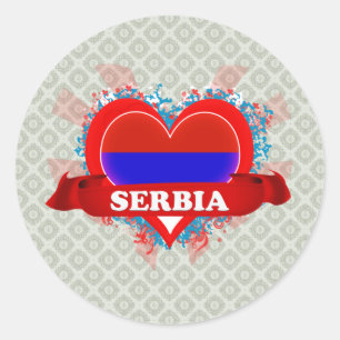 Sticker Rond Vintage J'aime la Serbie