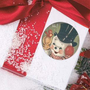 Sticker Rond Vintage Jolly Snowman Holiday Retro