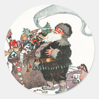 Sticker Rond Vintage Jolly Vieux Elfe Père Noël Cadeaux Noël