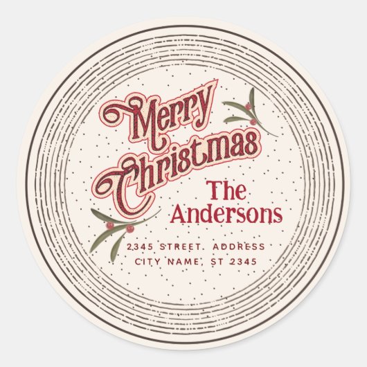 Sticker Rond Vintage Joyeux Noël botanique saint (Devant)
