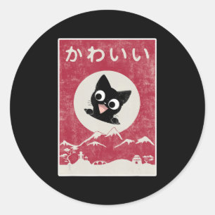 Sticker Rond Vintage Kawaii Chat Japonais Anime Noir Cadeaux En