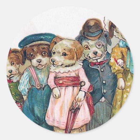 Sticker Rond vintage "La famille des chiens" (Devant)