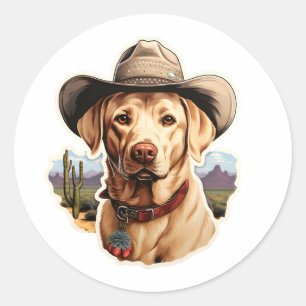 Sticker Rond Vintage Labrador Retriver portant un casquette de