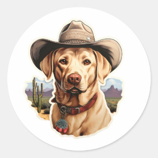 Sticker Rond Vintage Labrador Retriver portant un casquette de 
