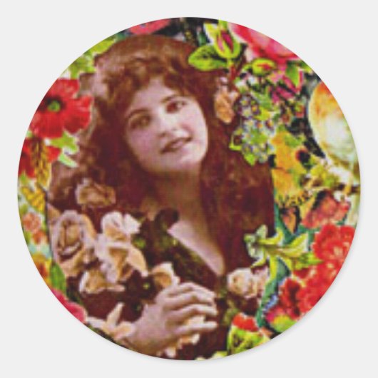 Sticker Rond Vintage Lady Cameo en Rose (Devant)
