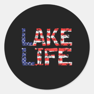 Sticker Rond Vintage Lake Life 4 juillet Patriotique