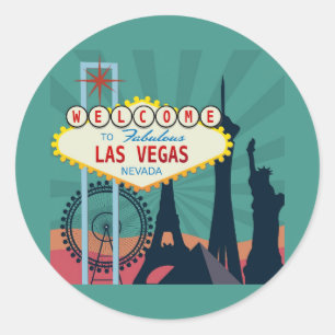 Sticker Rond Vintage Las Vegas Nevada Retro Travel