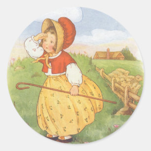 Sticker Rond Vintage Little Bo Peep Mère Goose Nurserme Rhyme