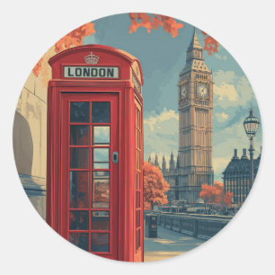 Sticker Rond Vintage Londres Travel