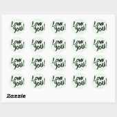 Sticker Rond Vintage Love You Blue Mint Stripes (Feuille)