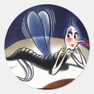 Sticker Rond Vintage Madame Malaria Mosquito