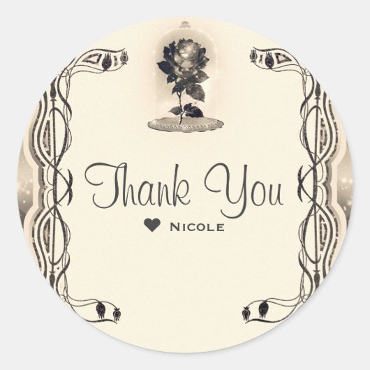 Sticker Rond Vintage Magie enchantée Rose de mariage (Devant)