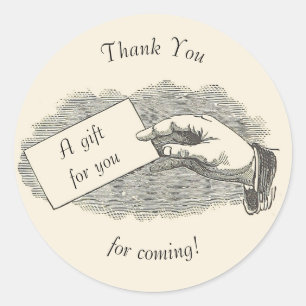 Sticker Rond Vintage Main Tenant Carte Merci d'être venu