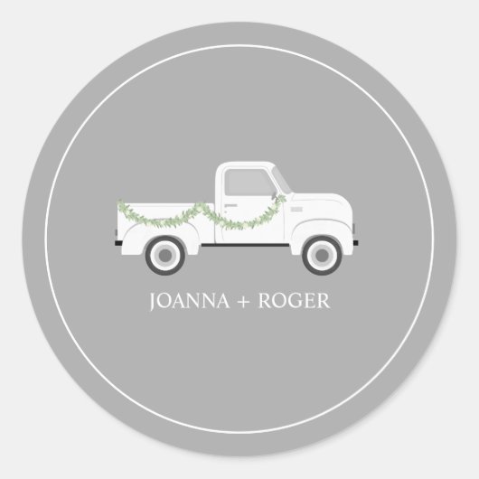 Sticker Rond Vintage Mariage de camion blanc (Devant)
