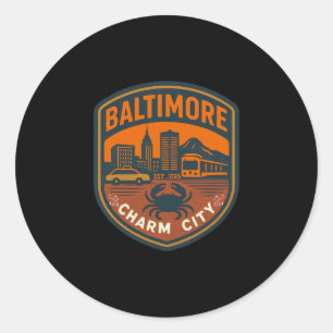 Sticker Rond Vintage Maryland Ltimore Charm City Rétro Crabe Ci