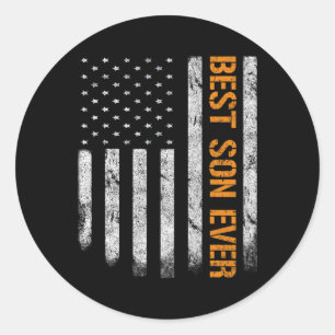 Sticker Rond Vintage Meilleur Son Jour Drapeau Américain Fête d