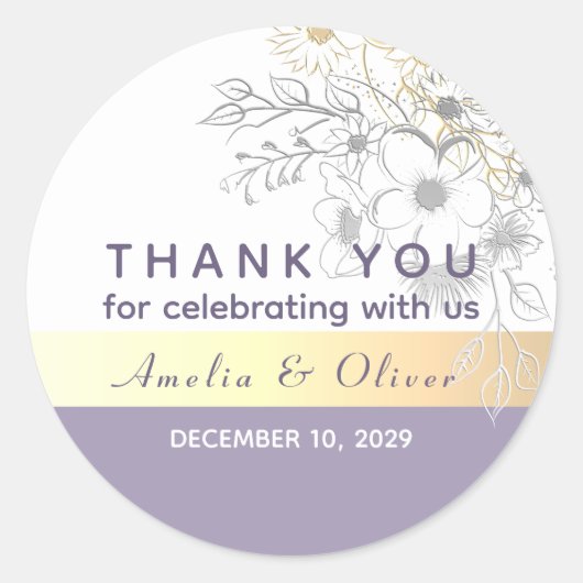 Sticker Rond Vintage Merci Mariage Floral (Devant)