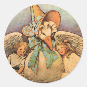 Sticker Rond Vintage Mère Oie Enfants Jessie Willcox Smith