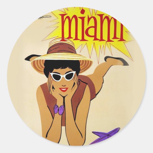 Sticker Rond Vintage Miami Beach (Devant)