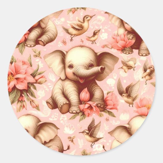 Sticker Rond Vintage mignonne bébé éléphant Motif (Devant)
