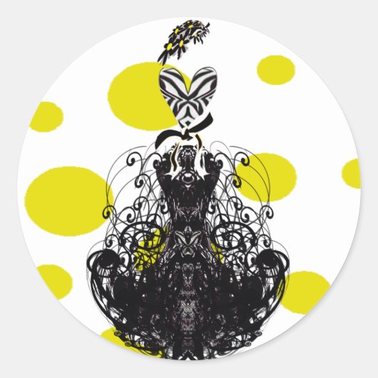 Sticker Rond Vintage Moderne Mode Diva points jaunes (Devant)