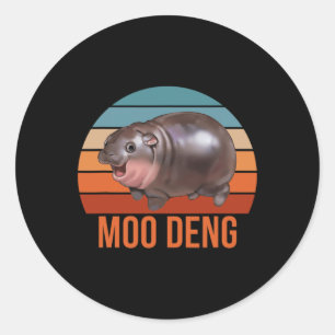 Sticker Rond Vintage Moodeng Hippo célèbre Ba