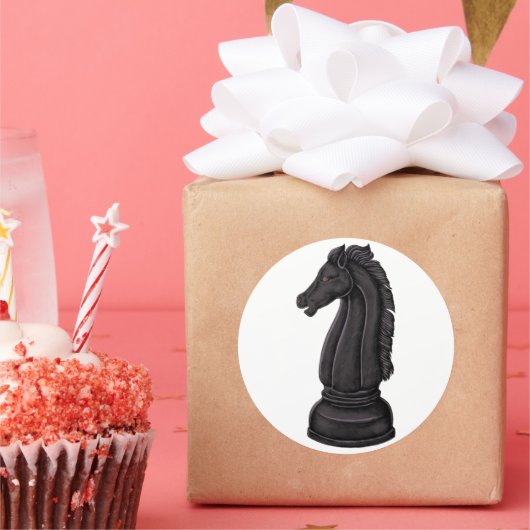 Sticker Rond Vintage morceau d'échecs noir (Fête)