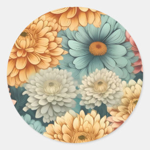 Sticker Rond Vintage Motif Chrysanthemum